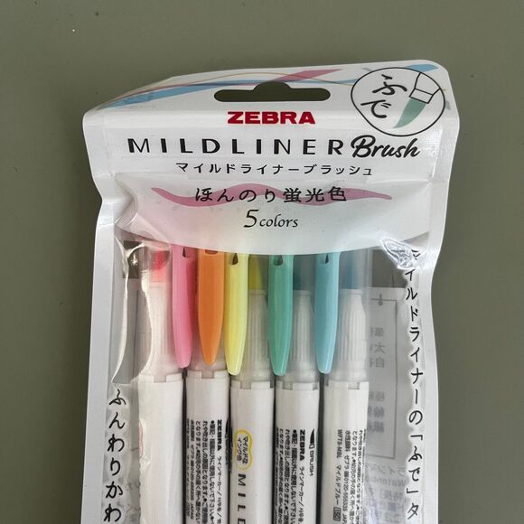 Zebra Mildliner Brush Dual-tip Neon highlighter pack 5 colors - Picture 2 of 5